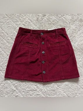 American Eagle Outfitters Burgundy Corduroy Button-Front Mini Skirt